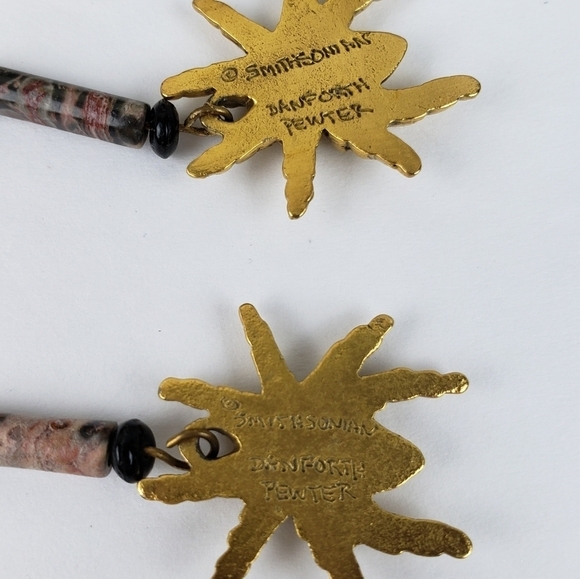 Smithsonian Danforth Pewter Spider Earrings Natural Stone Academia Fairycore - Picture 2 of 6